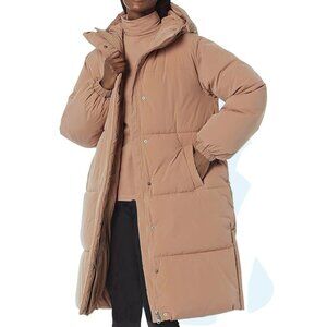 NEW Amazon Essentials Women's Oversized Hooded Long Puffer Jacket Peach Large